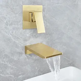 Torneiras de pia do banheiro por atacado e cachoeira de varejo torneira de bacia de bico escovada lavagem de ouro montado na parede Monta única FA Cold FA