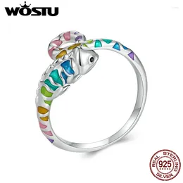Cluster Rings WOSTU Original 925 Sterling Silver Chameleon Open Ring With Colorful Enamel For Women Fine Jewelry Party Wedding Luxury Gift