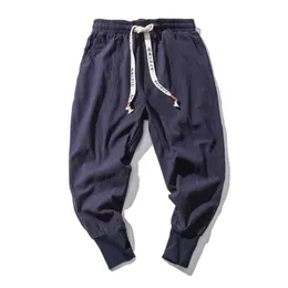 Men's Pants Pure cotton linen harem pants for mens solid elastic waist street clothing jogger 2022 new bagged crotch pants for casual mens long pantsL2404