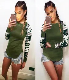 Women Army GREEN Slim Tshirts Camouflage Sleeves Patchwork Tops Spring Autumn Long Bottoming Female Top Clothing2462290