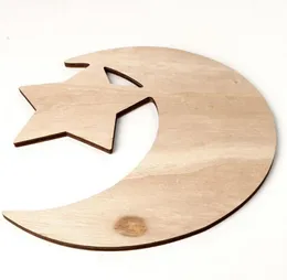 Rustic Wooden Crescent Moon Srar Eid Ramadan Party Serving Tableware Dessert Pastry Tray Display Holder Decor Ornament7158245