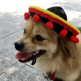 개가 미니 애완 동물 태양 모자 해변 파티 짚 멕시코 스타일 개와 고양이 재미있는 솜브레로 코스프레 chrismas 장식