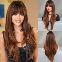 Perucas sintéticas 7jhh peruca solta onda longa loira marrom com franja pura de alta densidade, adequada para uso diário de mulheres q240427