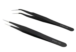 2pcs cílios TweeZers Curva reta preta Ferramentas de extensão de cílios de aço inoxidável