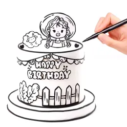 곰팡이 음식 마커 색칠 펜 식용 안료 흰색 검은 펜 브러시 퐁당 쿠키 베이킹 앤 펜 DIY 그리기 케이크 장식