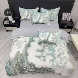 Bettwäsche -Sets chinesische Luxus klassische digitale gedruckte Set mit Landschaft Peacock Blumenmuster Bettdecke Bettlaken Kissenbezüge