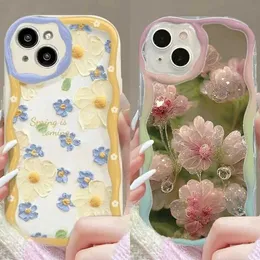 Case di telefonia cellulare Xiaomi Poco X6 X5 M6 Pro 4G F3 F4 M4 X4 GT X3 NFC 11 Lite 5G NE 14 Redmi Nota 13 Flores bordo d'onda TPU morbida J240426