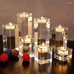 Thotocini a lume di candela 4/6/8/10 cm Porta in cristallo Solid Clear Square Glass Pillar Tealight per la cena di arredamento per la casa Cena romantica Romantico