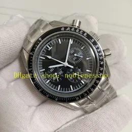 정통 사진 남성 자동 시계 MENS 클래식 Moonwatch Professional 39mm 블랙 다이얼 스테인레스 스틸 팔찌 기계 스포츠 시계 손목 시계