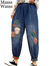 Kadınlar Kot Masss Wasss 2024 Sonbahar Çinli Kadın Moda Gevşek Bayanlar Leisure Patchwork Denim Pantolon Vintage Elastik Harem Pantolon