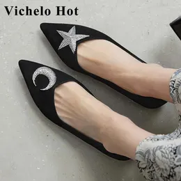 Casual Shoes Vichelo Spring Bling Cozy Causal Shiny Shallow Slip On Pointed Toe Low Heels Wine Color Kid Suede European Pumps L10