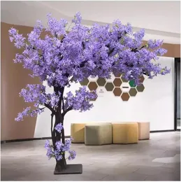 Декоративные цветы искусственные вишневые деревья фиолетовые фальшивые цветы желание симуляции дерева шелк для вечеринки
