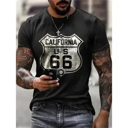 Mens Vintage 100 Tshirt di cotone American Personality Route 66 Design Thirt Shortleved Casual Oversize Man Abbigliamento Tops 240417