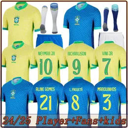 24/25 Brazils Soccer Jerseys L.Paqueta Neymar Vini Jr.23 P.Coutinho Ричарлисон Футбольная рубашка G.Jesus T.Silva Bruno G. Pele Casemiro Мужчины Женщины Дети устанавливают Джерси