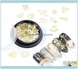 Decorações de unhas do céu de beleza Arte salão de saúde Beautybox Hollow Out Gold Glitter Ligins Snow Floks Design misto para Arts Pillett2536361