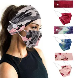 Andningsbar bomull ansiktsmask plus hårband yoga sport tryckt knapp elastisk pannband dammtät masker huvudduk Tillbehör5156788