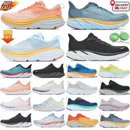 Running Shoes Clifton 9 Bondi 8 Mens Cloud Bottoms Femininos de corrida femininos Sports Sports Livre People Kawana Branco preto rosa Correntes laranja de laranja 3664#