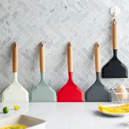 Mutfaklar 1 PCS Silikon Spatula Geniş Ağız Tamagoyaki Kürek Sığır Sabağı Ahşap Tapı Et Yumurta Kızartma Aracı Mutfak Gadgets