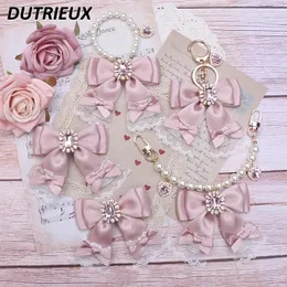 Portachiavi dolci catene carine chiave a mano arco fatte a mano lolita strass con perline per perline Accessori decorativi a sospensione per donne