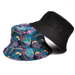 Berretti Stampa per uccelli Cappelli da secchio da donna Cappello Panama Hat Summer Bob Fisherman Fishing Outdoor Hip Hop Sun Caps 2024 a doppia faccia