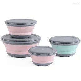 Dinnerwaren 1 Set faltbare Schüssel tragbares Silikon Bento Lunchbox zusammenklappbarer Picknick -Camping -Salat Container Küchentabelle Geschirr