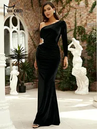 Vestidos casuais Missord Velvet Black Velvet Dress Mulheres elegantes Um ombro de manga longa Retor de shinestone Cutout Bodycon Prom Vestido de noite