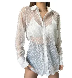 Blusa de manga longa de colarinho virada Mulheres estéticas Hollo