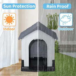 Bonnlo Plastic Dog House, Weatherproof Pet Dog Kennel Outside