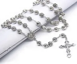 Pendanthalsband 10mm radbandpärlor kedja halsband silver färg heliga Jesus för kvinnor flickor religiösa bönsmycken gåva4441674