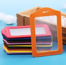 PU LEATHER ID BADGE CASE CLEAR med Color Border Lanyard Holes Card Badge Holder 11x7cm Office Stationery Supplies8819691