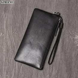 Geldbörsen Simline echtes Leder Brieftasche für Männer Männlich männlich echter Kuhläden Männer langer Reißverschluss Schlanker Kupplungsbrieftaschen Geldbörse mit Kartenhalter Telefontasche