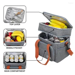 Aufbewahrungstaschen Doppelschicht Mittagessen tragbare Picknick -Lebensmittel -Tasche große Kapazität Isolierter Kühler Bag Crossbody Lunchbody Schulter