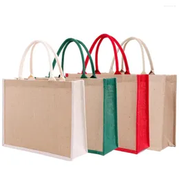 Shopping Bags Fashion Women Burlap Tote Bag Reusable Grocery With Handles Favors Gift Solid Color High Quality Wholesale 1PC