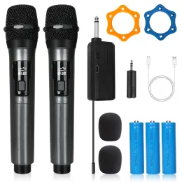 Microfoni Microfono 2 Microfono 2 Canali UHF MIC karaoke portatile con batteria ricaricabile da 1200 mAh per la Chiesa per conferenze per altoparlanti DJ di festa