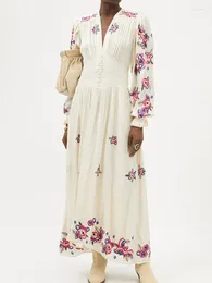 Abiti casual Gypsylady boho ricami floreali maxi cotone primaverile autunno profondo v sexy da donna abito a maniche lunghe