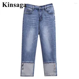 Damskie dżinsy przycisły mankietowe mankiety przycięte 4xl letnia streetwear stretch chudy capris niezależne breczesy z dżinsowych spodnie dżins