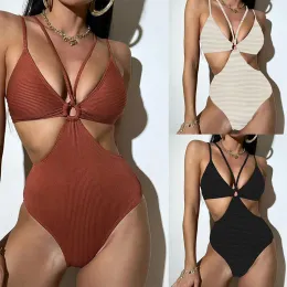 Set Bikini Mode sexy Badeanzug Dame sexy Feste Farbe Doubleshoulder -Gurt Badeanzug Großhandel Skinny Hollowout Badebekleidung
