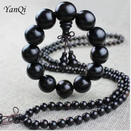 Strands Yoga Buddhista Mala Natural Ebano perle in legno Bracciale Buddha Bracciale di preghiera per le donne Gioielli in legno di sandalo nero