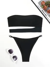 Kvinnors badkläder Sexig Tube Top Bikini Cut Out Bandage Bandeau Swimsuit Separate Micro Thong Y2K Axless Beach Women Trend Bathing Suit