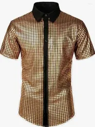 Erkek sıradan gömlekler 2024 Kısa kollu flip yakalı ve kontrastlı renk gevşek şık yaldızlı gömlek