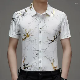 Мужские повседневные рубашки свободная цветочная рубашка мужская сумка золотой китайский стиль |Ледяной шелк белый шорт с короткими рукавами для папы и сына летом