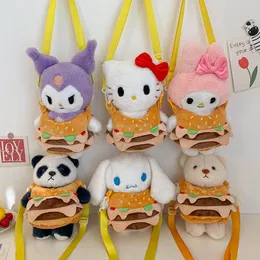 Kuromi Cinnamoroll 2024 Neues niedliches Hamburger Puppen -Rucksack Ins großer Kapazitätsklassenklassenbeutel Cartoon Welpe Rucksack