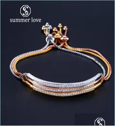 Charmarmband Ny Fahion Rose Gold Plated Single Row Cubic Zirconia Charm Bangle Armband CZ Crystal Bling Justerbar C Bdejewe3791502