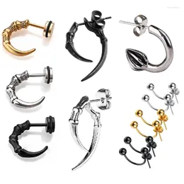 Stud Earrings 1 Pair Men's Retro Style Half Hoop Claw Tail Stainless Steel Small Ball Spiral Back Punk Gothic Cartilage