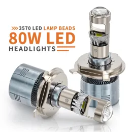 Eemrke Led H7 H4 Car Furlight Bulb с объективом мини -проектора 80 Вт H8/H9/H11 9005/9006 Canbus Авто светодиодные лампольные лампочки 12 В белые