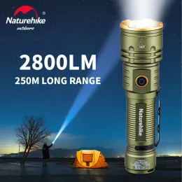 Narzędzia Naturehike Led Zaklamp Camping Wysoka moc Typec 2800LM Zaklamp Ultralight Waterproof 250M Zakres napromieniowania światło otoczenia