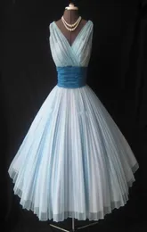 빈티지 1950039S 볼 가운 댄스 파티 드레스 청록색 짧은 이브닝 드레스 vneck 푹신한 주름 쉬폰 크리스마스 파티 드레스 1041816