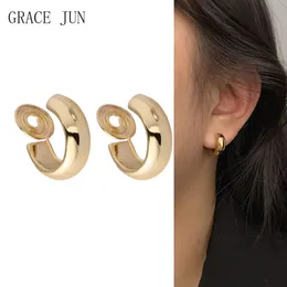 Grace Jun Vintage Gold Color Minimalist C Shape Clip on Hoop örhängen Non Pierced Söt örhänge For Women Party Charm Jewelry 240418