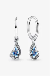 Rose Gold Plated 100 925 Sterling Silver Blue Butterfly Hoop Earrings Fashion European Earring Wedding Egagement Jewelry Accessor5752248