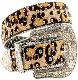 Damer Multi Color Rhinestone Belt Cowgirl med Pinnes Belt Leopard Style Western Belt för Women8018772